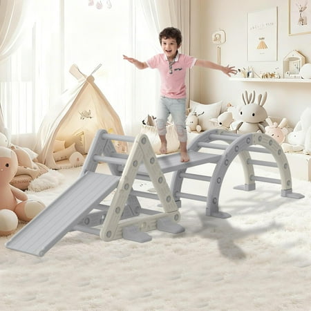 Accreate 9-in-1 Triangle Set HDPE PP Plastic Climbing Set Durable 1-8 Toddler Climbing Toys Indoor with Arch Ramp Ladder & Slide Indoor Playground Jungle Gym Playset