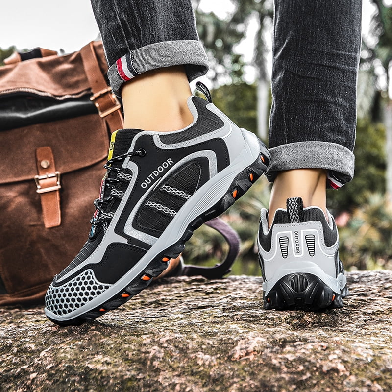 Summer Casual Outdoor Men Hiking Shoes Breathable Air Mesh Non Slip Wear Resistant Lightweight Mountain Sneakers Shock Absorbing Comfort Shoes for Hiking Adventure