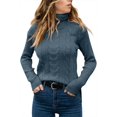 thumbnail image 2 of Jersey Langwyqu de cuello alto de punto trenzado de manga larga para mujer, 2 of 3