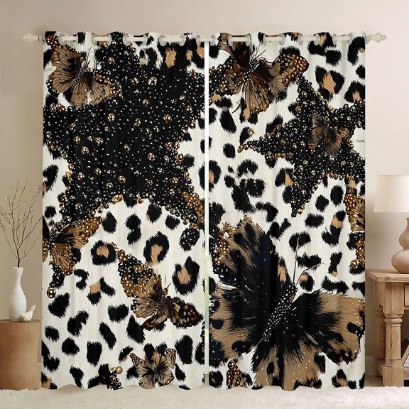 Homewish Abstract Flying Butterfly Blackout Curtains Set of 2 (52x84 Each) For Female Men Adults,Leopard Cheetah Print Window Curtains,Bling Gradient Glitter Curtains and Drapes