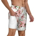 thumbnail image 4 of Qekee Lilies Flowers print Mens Swim Quick Dry Stretch Swim Shorts Lining Bathing Suits Swimwear Beach Shorts with Pockets, 4 of 9
