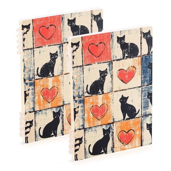 FORMRS 1-Subject Spiral Notebook 8" x 5" College Ruled 60 Refillable Sheet A5 Hard Cover, 2 Pack, Cats and Hearts