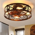 thumbnail image 4 of 20" Black Caged Ceiling Fan with Light - Flush Mount Farmhouse Style, Remote Control, Reversible Motor, 6-Speed, Includes 5 E26 Bulbs, for Bedroom/Living Room, 4 of 11