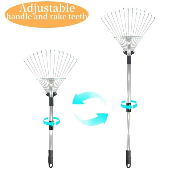 Kabuer Telescopic Metal Rake, Adjustable Garden Leaf Rake for Lawn Yard, Flower Bed, 31 to 65 inch