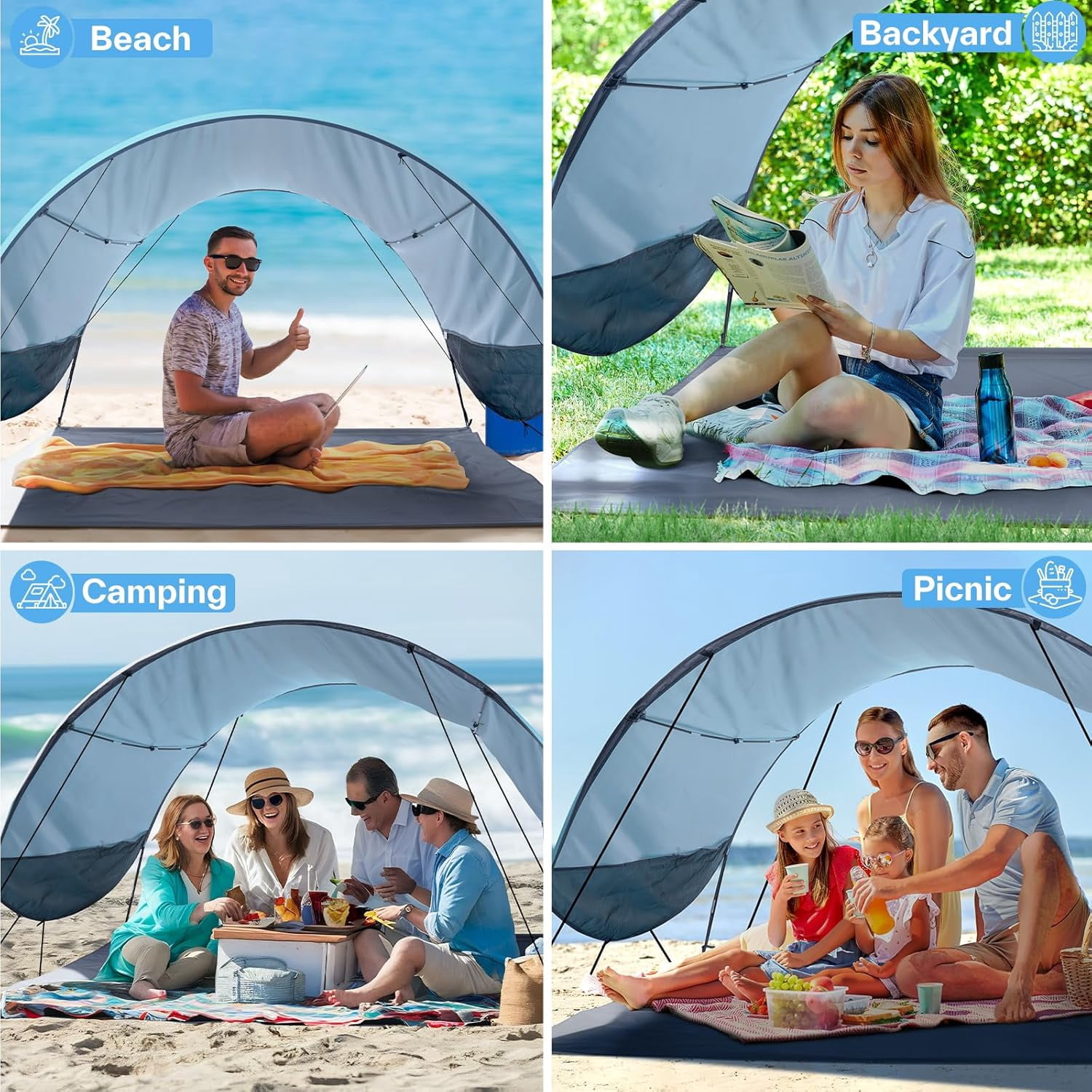 Unbranded Beach Tent Sun Shelter: UPF 50+ UV Protection Beach Canopy Tent Sun Shade for 2-3 Person, Easy Set Up Beach Tent Canopy with 8 Wind Ropes and 12 Ground Stakes for Beach, Size 96.5''x55.7''
