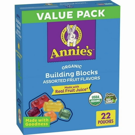 (2pack) Annie's Organic Building Blocks Fruit Flavored Snacks, Gluten Free, 22 Pouches, 15.4 oz.