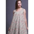 thumbnail image 3 of Bimba Light Gray3 Floral Leaves & Rose Mid Calf Nightwear Ladies Cotton Printed Sleeveless Night Gown Maxi Dress Small, 3 of 6