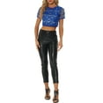 thumbnail image 2 of INSPIRE CHIC Women's Metallic Pattern Short Sleeves Party Crop T-Shirt L Royal Blue, 2 of 6