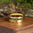 thumbnail image 2 of Hammered Emerald Tungsten Ring Mens Wedding Ring Promise 8mm Ring, 2 of 6