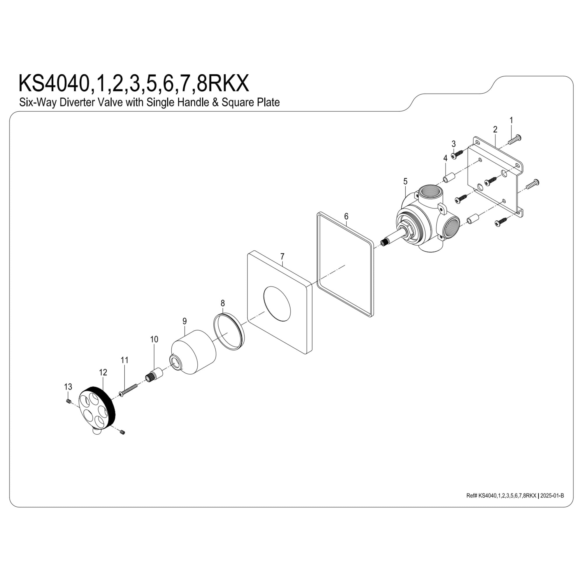 Kingston Brass KS4043RKX Webb Single-Handle Six-Way Diverter Valve with Knurled Handle and Square Trim Kit, Antique Brass