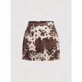 thumbnail image 3 of Multicolor Cow Print Suede A-Line Mini Skirt With Fringe And Studs, 3 of 7