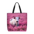 thumbnail image 1 of Disketp Flower Field Cow Bolsa Tote de Lona para Mujer, Bolso de Hombro y Cruzado con Cierre de Cremallera, 1 of 7