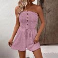 thumbnail image 2 of biudgviw Rompers for Women Strapless One Piece Tube Top Jumpsuits off the Shoulder Smocked Button Summer Beach Outfits for Date Night, 2 of 7