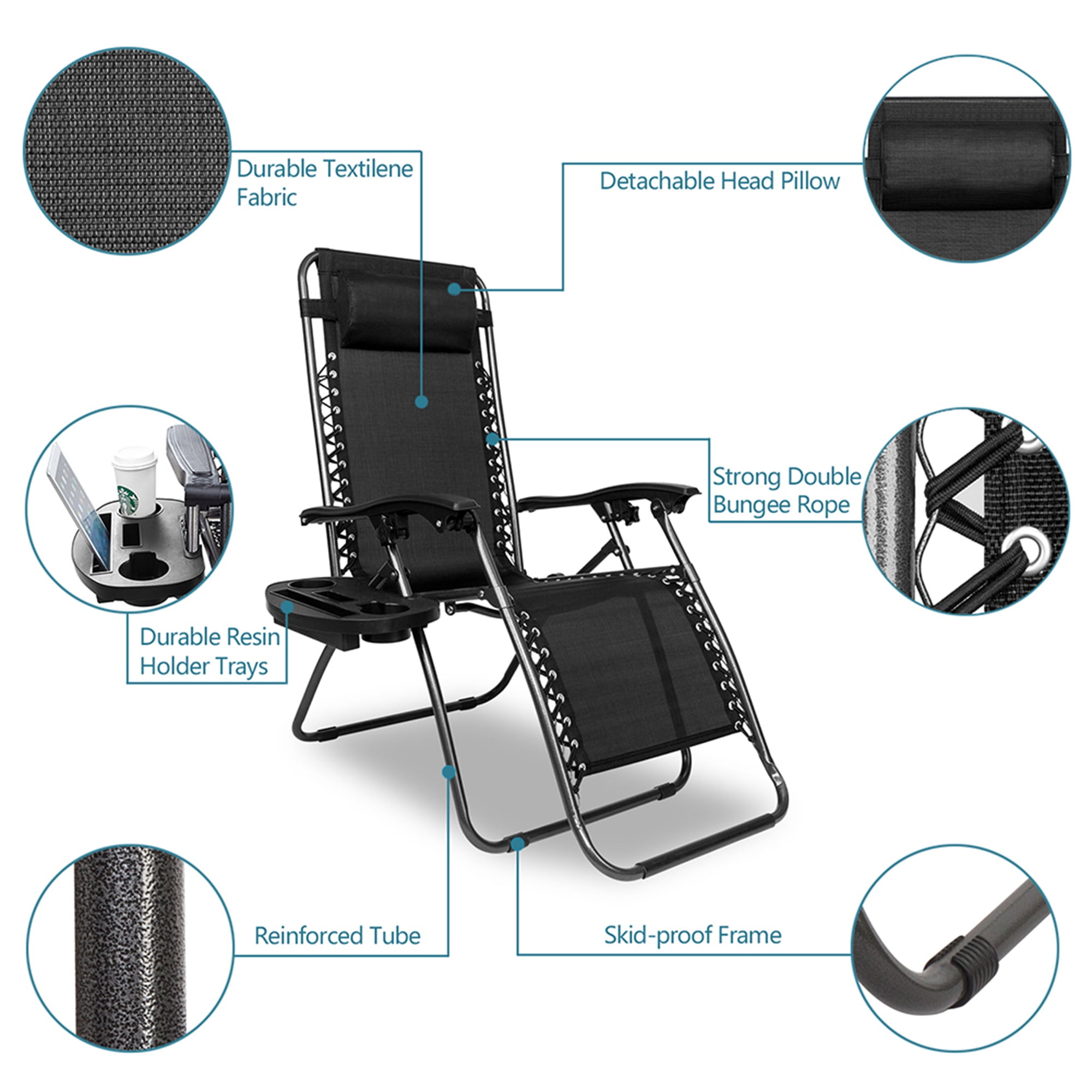 Aimee Lii Zero Gravity Chair Pack 2, Outdoor Lounge Patio Chairs with Pillow and Utility Tray Adjustable Folding Recliner for Deck,Patio,Beach,Yard, Black