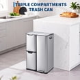 thumbnail image 7 of 16 Gal Kitchen Trash Can with Lid, Triple Compartment Stainless Steel Garbage Can with Foot Pedal and Removable Inner Bucket, Trash and Recycle Bin Combo for Bathroom Home Office, Silver, 7 of 7
