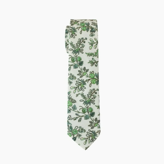 Hunt Green Floral and Foliage Print Cotton Tie