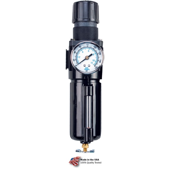 Arrow Pneumatics B601936 Integral Filter & Regulator with Gauge, Zinc Bowl, 0.38 in. NPT, 200 PSI - Black