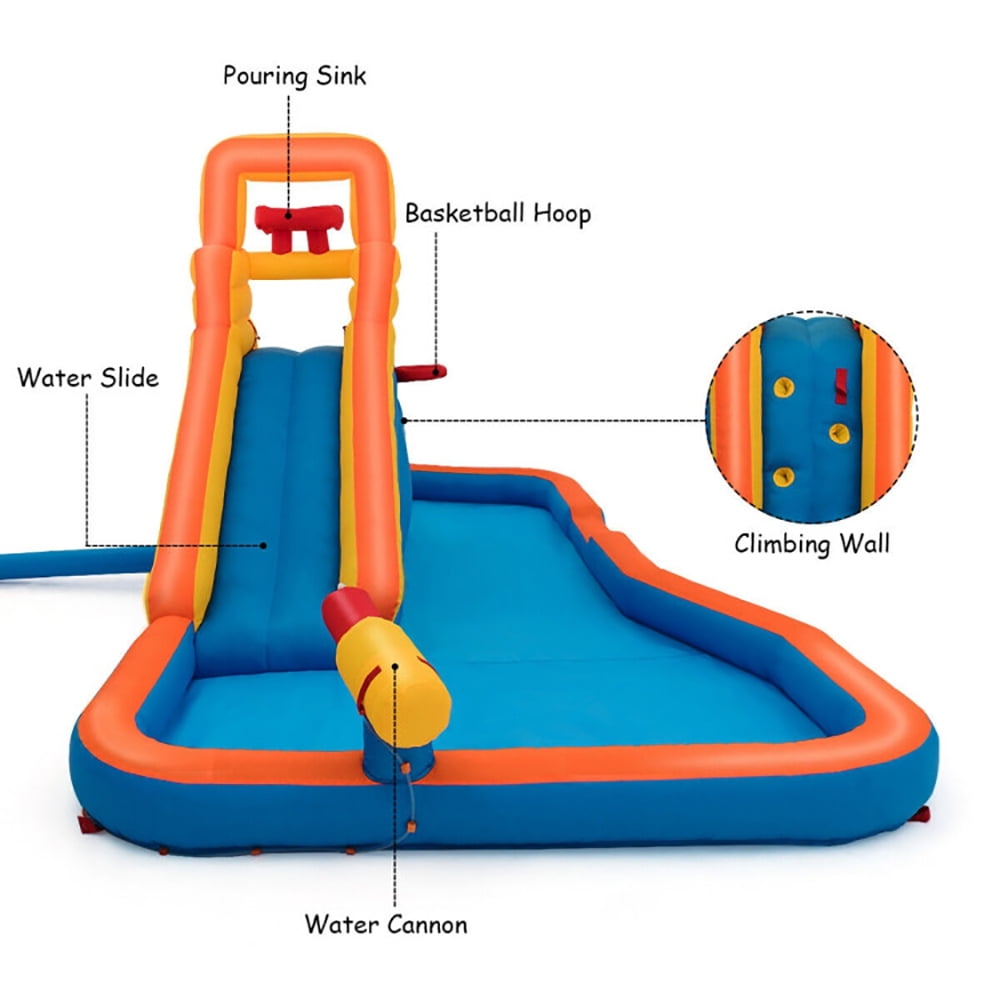 Aimee Lii Inflatable Water Bouncer with Climbing Wall and Ball Hoop, Kids Bounce House, Toddlers Boys Girls Backyard Party Gifts