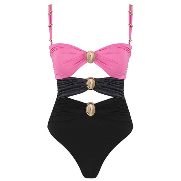Traje de baño de una pieza para mujer, conjuntos de bikini para mujer, traje de baño push-up con aberturas que crea una apariencia delgada y a juego con el color.