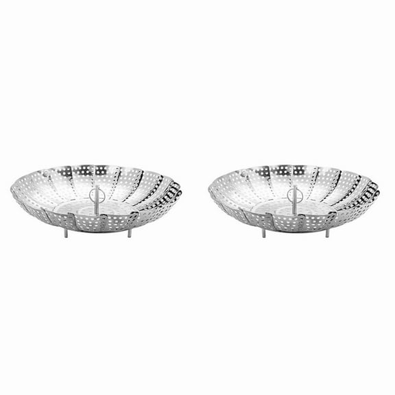 2X Folding Dish Steam Stainless Steel Food Basket Mesh Vegetable Vapor Cooker Steamer Expandable Kitchen Tool Steamer,M
