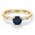 thumbnail image 3 of Gem Stone King 10K Yellow Gold Blue Sapphire and Lab Grown Diamond Engagement Ring for Women | 1.40 Cttw | Round 6MM | Gemstone September Birthstone | Size 5, 3 of 6