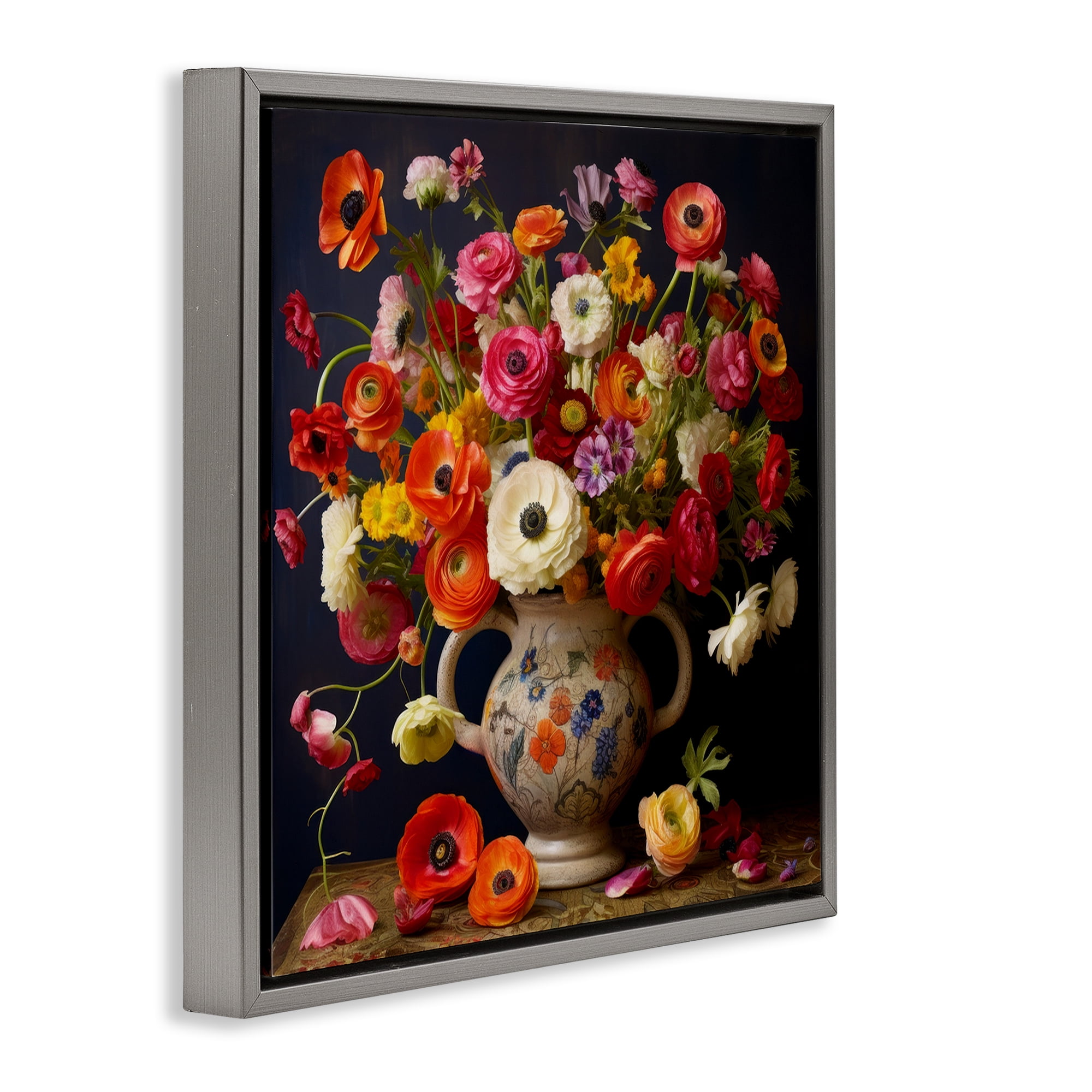 Stupell Industries Harmonious Bouquet Composition Gray Framed Floater Canvas Wall Art, design by Lazar Studio