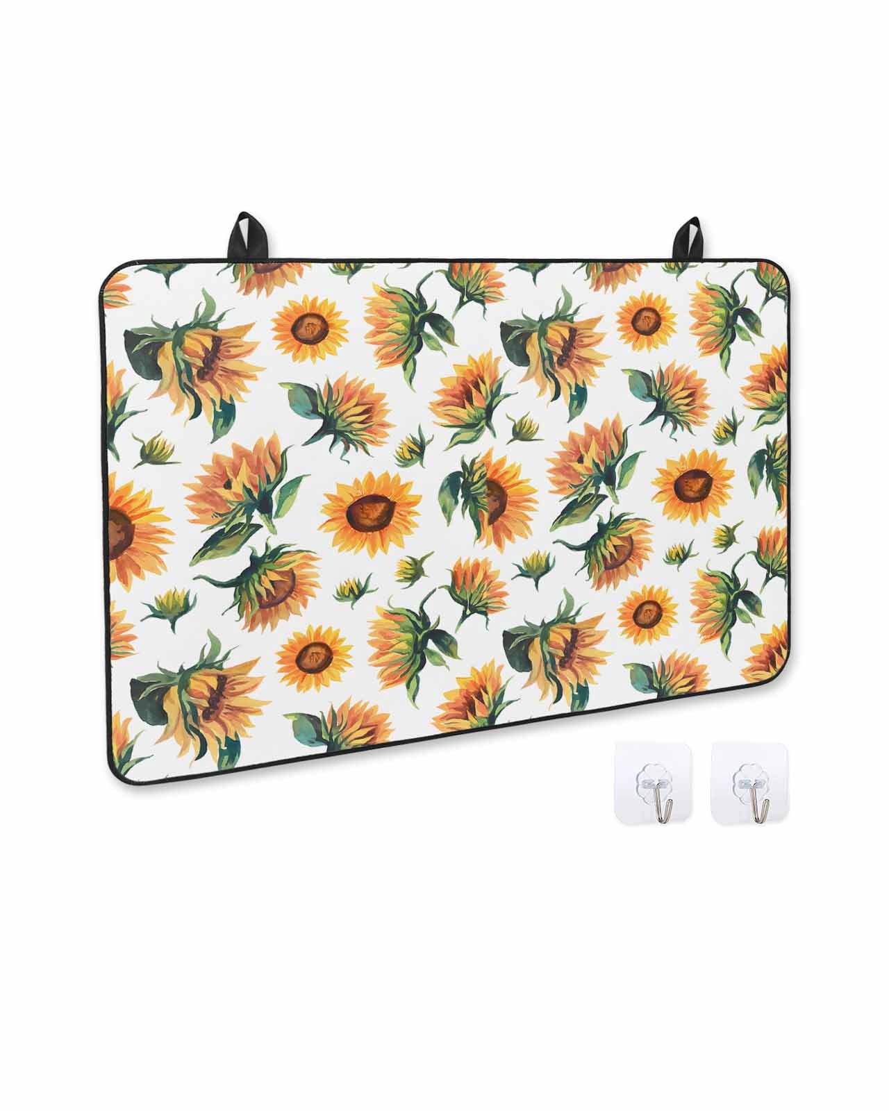 nqOlkjepod Large Induction Cooktop Protector Mat 36"x21", Sunflower Stove Top Covers for Electric Stove, Vintage Summer Botanical Floral Watercolor Stove Burner Cover Mats, Glass Top Stove Cover