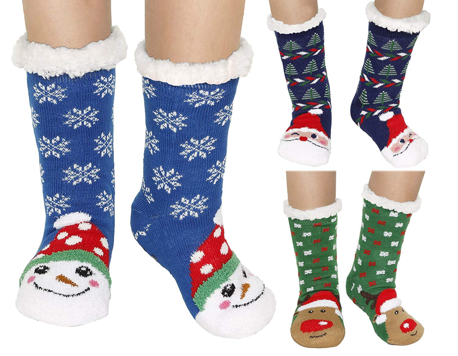Winter-Weight Thermal Fleece-Lined Cozy Christmas Holiday Sherpa Lined Slipper  Socks, 3 Pair Pack - Walmart.com