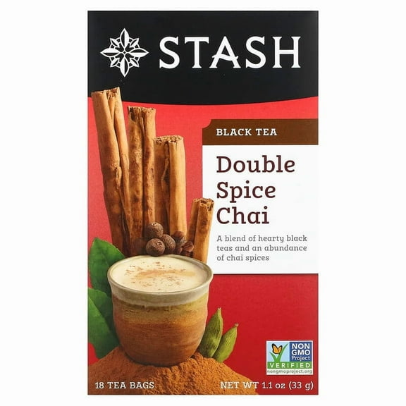 Stash Tea, Black Tea, Double Spice Chai, 18 Tea Bags, 1.1 oz Pack of 2