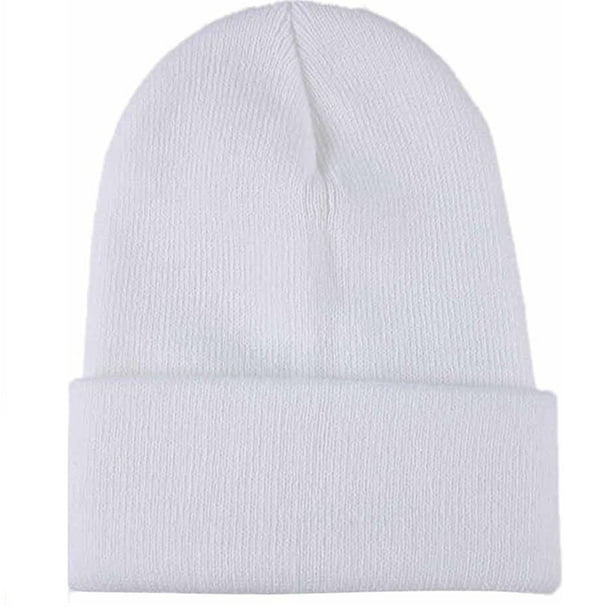 PFFY Unisex Knit Beanie Hat - Winter Warm Double Layer Stretchy Beanies For Men & Women, One Size Fits Most (White)