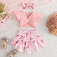 thumbnail image 5 of Quealent Baby Girl Summer 2024 Fashion Baby Girl Summer Clothes Cute Outfits Short Sleeve Skirt Dress Headband 3PCS Outfit Pink,6-9 Months, 5 of 5