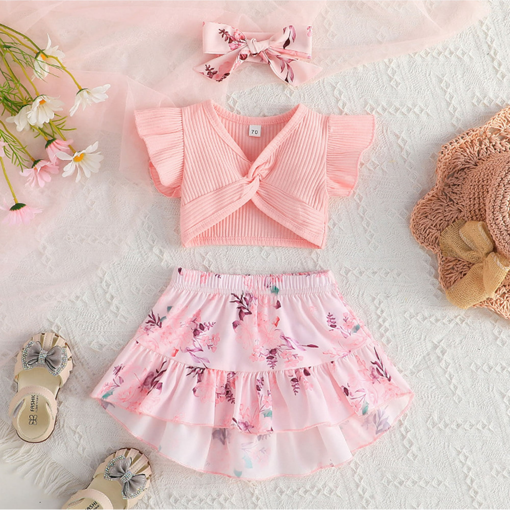 Cathalem Toddler Girl Summer Skirt Outfits Two Piece Party Outfit for Girl Gift Pink 90 Walmart