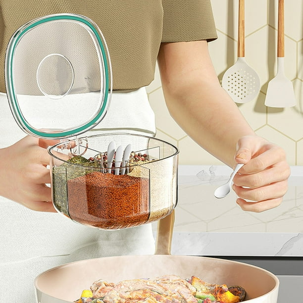 Olla Para Especias, Dispensador De Condimentos Transparente Con Ranura Para Cuchara Individual, 4 Compartimentos Sellados Para Cafeterías Y Restaurantes Caseros