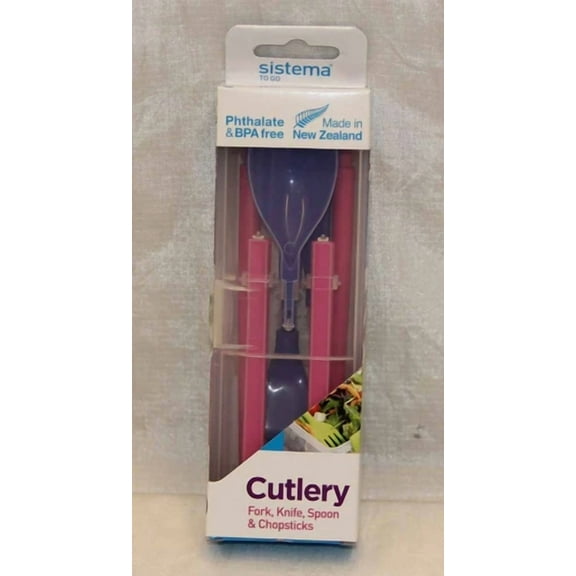 Sistema Cutlery Set Spoon Knife Fork Chopsticks Pink/Purple Phthalate & Bpa Free