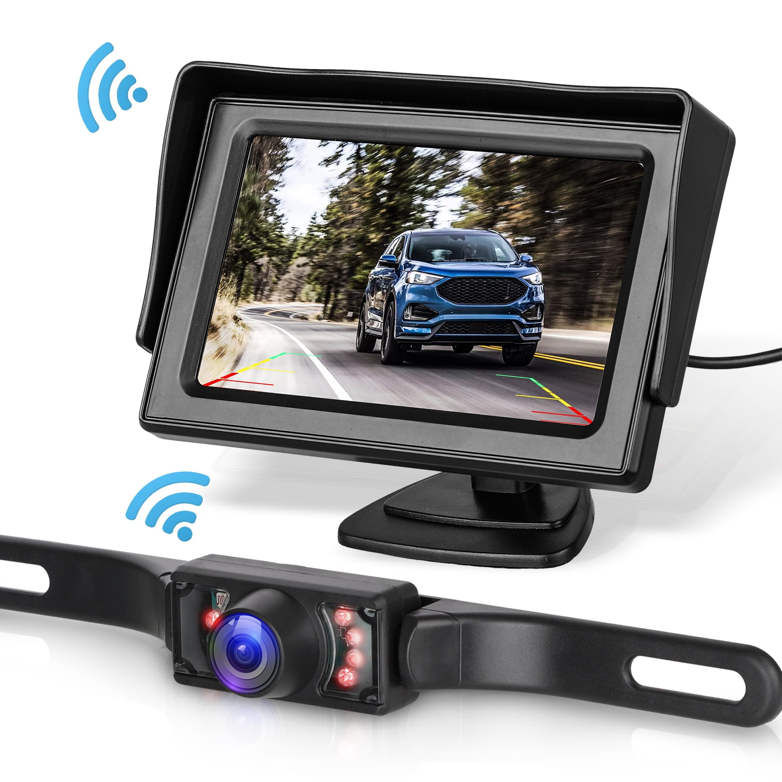Pickups OBEST 4.3 Wireless Backup Camera and Monitor Kit丨Waterproof Night Vision Front/Rear View Camera with Grid Line丨Easy Installation for Cars Trucks Camping Car SUV 