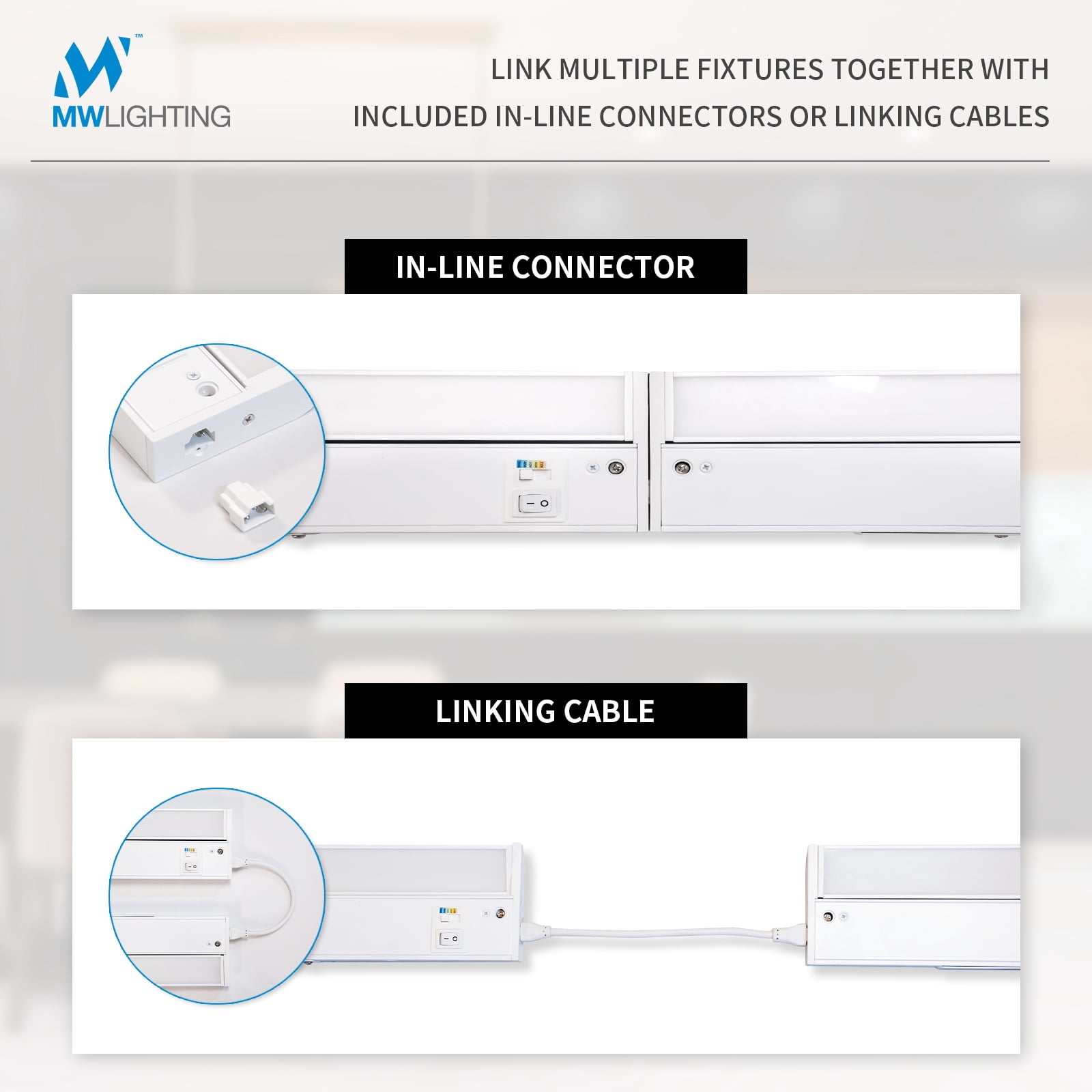 1PK 10 inch Linkable LED Kitchen Under Cabinet Lighting with 5CCT Selectable, Hardwired & Plug-in, 70degree Swivel, Aluminum Material,White Finish,Dimmable with Wall Dimmers 4pack (10 inchs)