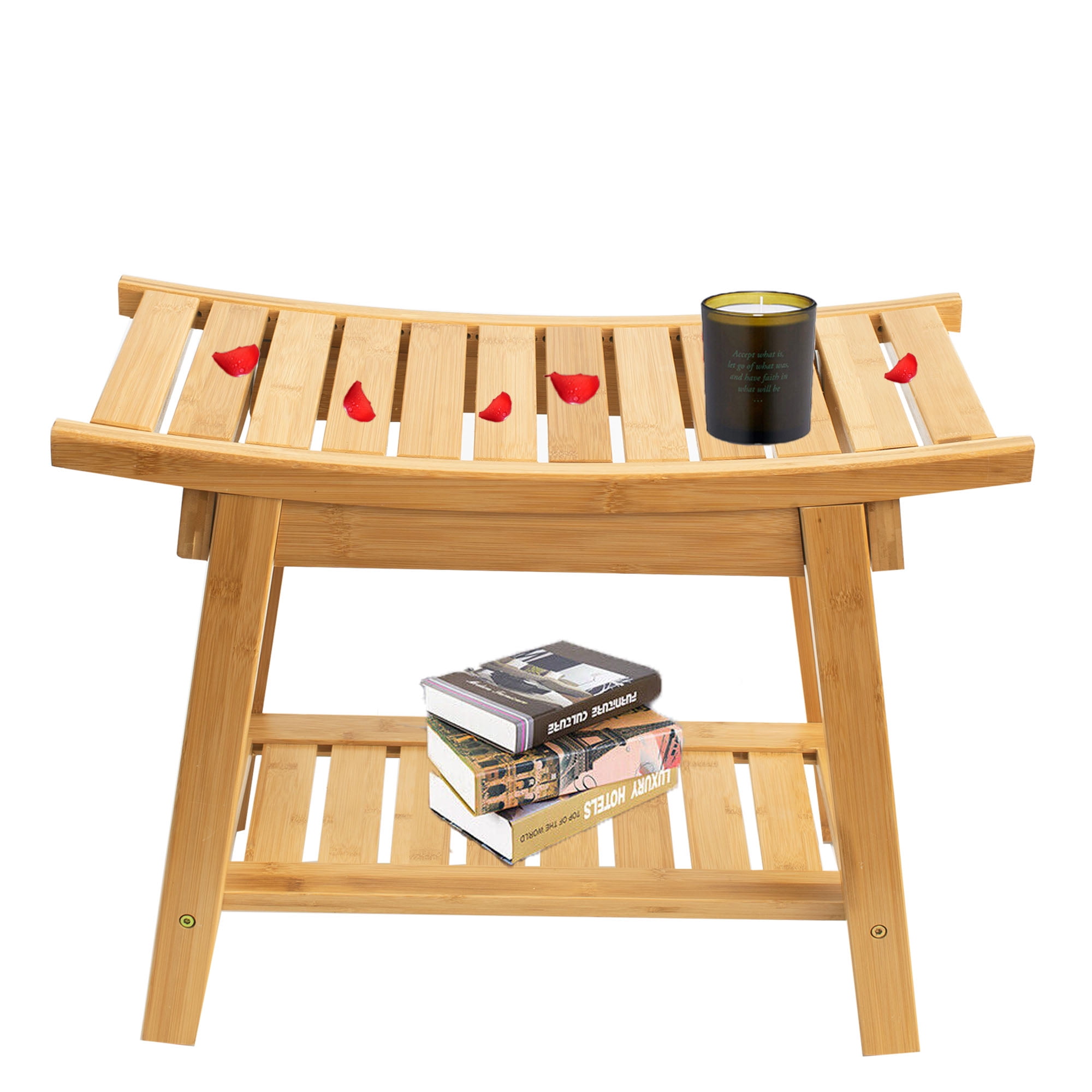 Bamboo Shower Bench Waterproof Shower Seat 2Tier Bamboo Bench for Shower Shower Chair with