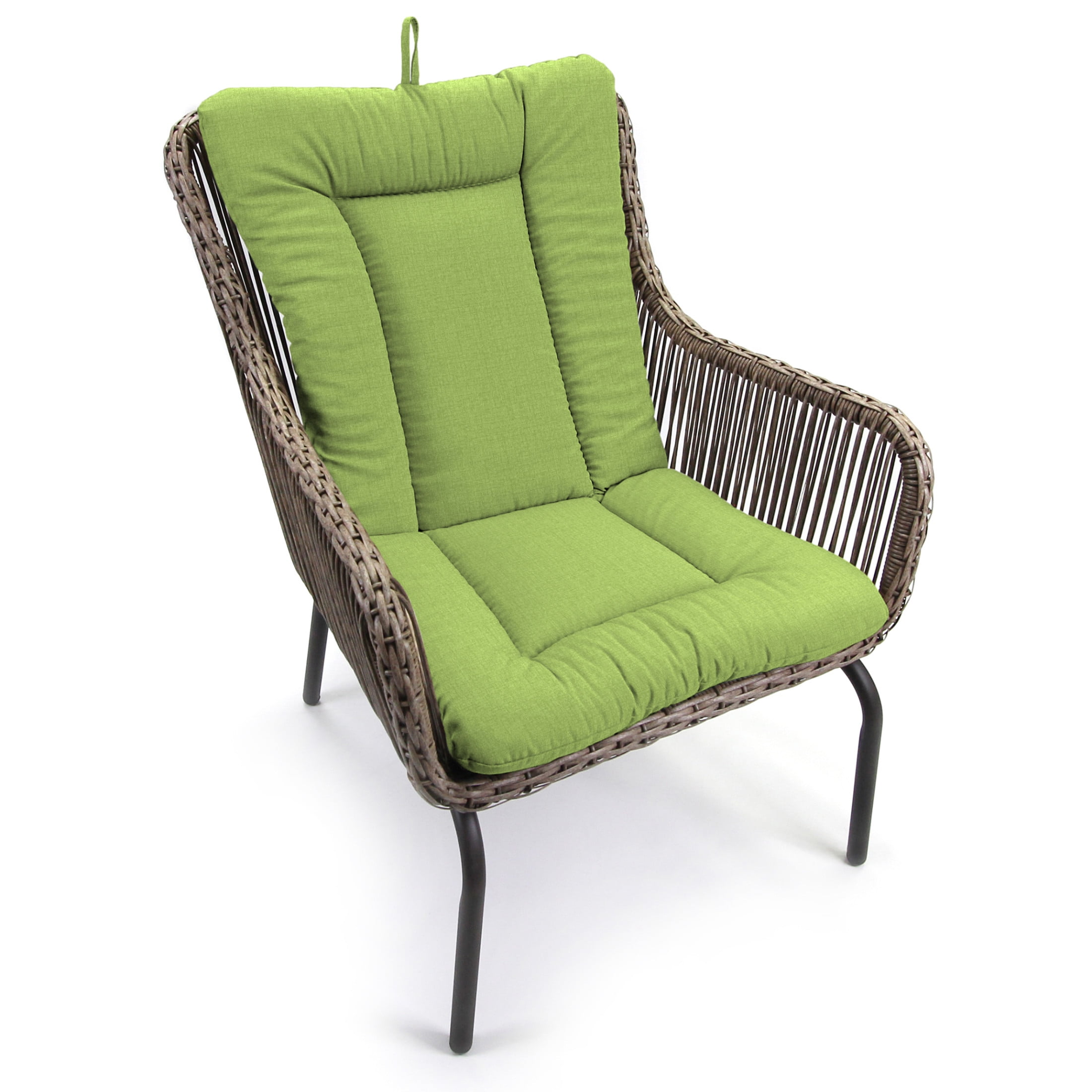 Jordan Manufacturing 38" x 21" McHusk Leaf Green Crosshatch Rectangular Outdoor Wrought Iron Chair Cushion with Ties and Hanger Loop