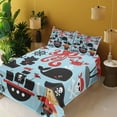 thumbnail image 3 of Ambesonne Pirate Fitted & Top Sheet Set with Shams, Cartoon Marine Adventure, Blue Dark Pink, 3 of 7