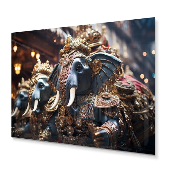 Designart "Thai Elephants Asian Painting IV" Asian Metal Wall Decor