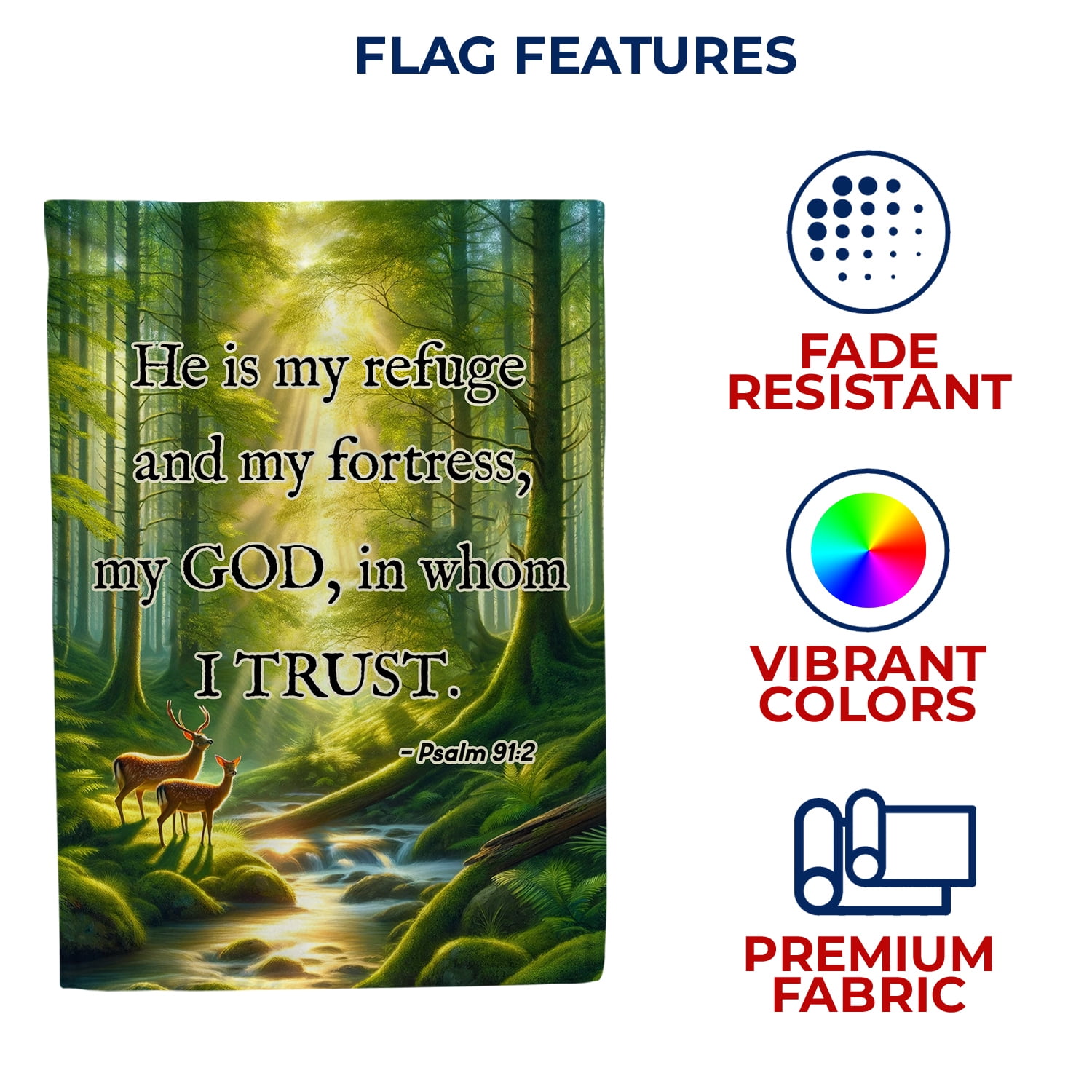 America Forever Forest Refuge Scripture House Flag, 28 x 40 inch Double Sided, Psalm Forest Banner, Religious Nature Decor, Biblical Woodland Flag