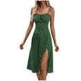 thumbnail image 2 of Sakmal Sexy Sundresses for Curvy Women Green Side Split Midi Dress Sleeveless Polka Dot Dresses, 2 of 7
