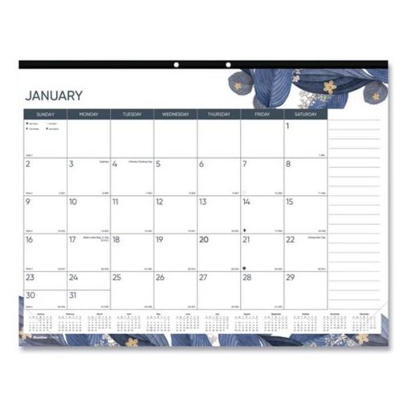 Brownline REDC194128 22 x 17 in. Gold Detail Floral Artwork Monthly Desk Pad Calendar, Black