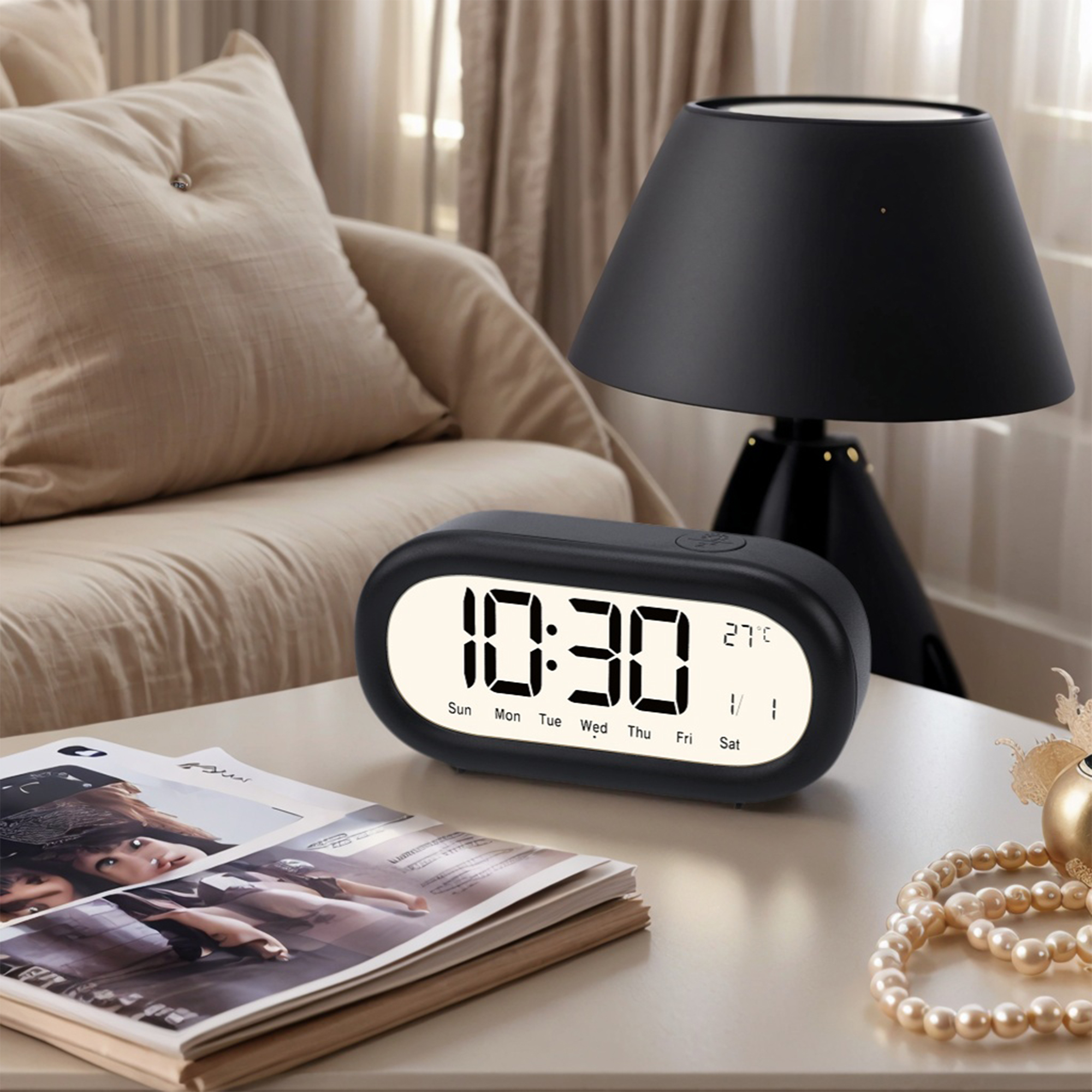 Unique Bargains Loud Alarm Clock Three Alarms Black 5.9"L x 1.77"W x 2.75"H