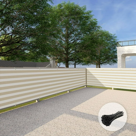 Patio Beige White Stripe 3' X 25' Privacy Screen Fence Balcony Fence Privacy Screen Deck Apartments Railing Cover Backyard Net Mesh For Deck Patio Porch Outdoor With Zip Ties