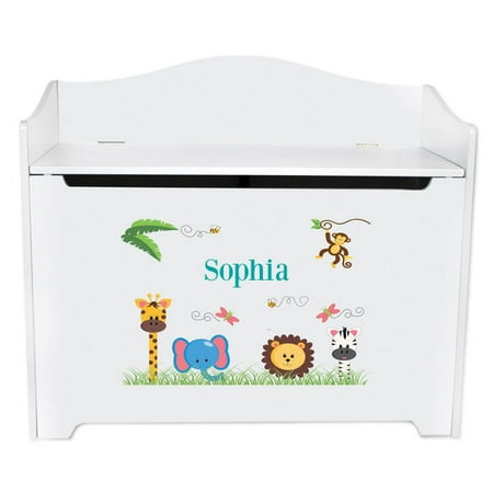 Personalized Jungle Animals Girl White Toy Box Bench Walmart Com