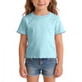 thumbnail image 2 of YunPes Girls Ruffle Short Sleeve T Shirt Lettuce Trim Crew Neck Tops Basic Tee Cute Casual Shirt for Kids Teens Casual Summer Tee, 2 of 9