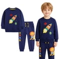 thumbnail image 5 of felwors Boys 2 Piece Outfits Long Sleeve Solid Astronaut Pattern Top and Sweatpants Fall Winter Clothing Set (Blue,6-7 Years), 5 of 7