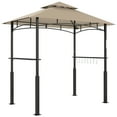 thumbnail image 2 of Outsunny 8' x 5' Grill Gazebo, Double Tiered Outdoor BBQ Gazebo with LED Light, 2 Side Shelves, Hooks and Bottle Opener for Patio Yard, Khaki, 2 of 9
