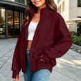 thumbnail image 7 of Mitankcoo Girls Full‑Zip Jacket Stand Collar Raglan Sleeve Sweatshirt Coat with Thumb Holes & Pockets Casual Loose Outerwear, 7 of 7